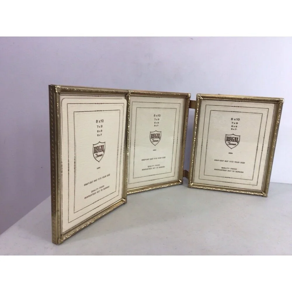 Vintage Gold Tone Photo Frame Tri-Fold Hinged 8 X 10